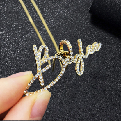 Bling Diamond Nameplate Pendant Personalized Gold Plated Name Necklace