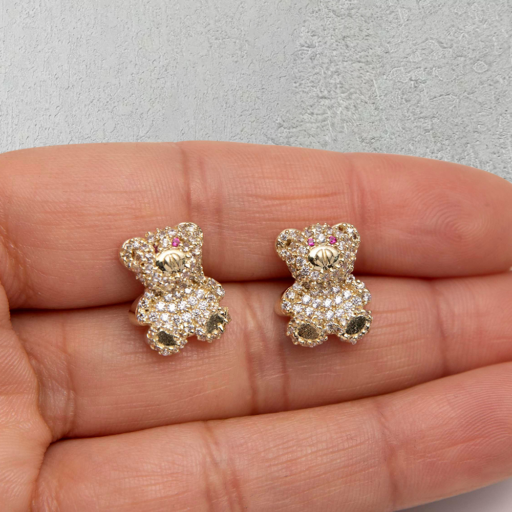 Teddy Bear Stud Earrings Gold Plated Earrings