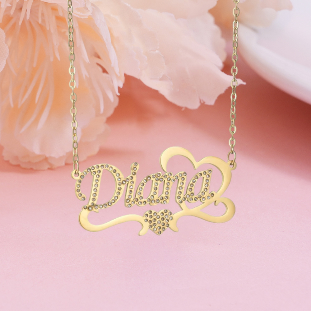 Personalized Heart Zircon Gold Plated Name Necklace 