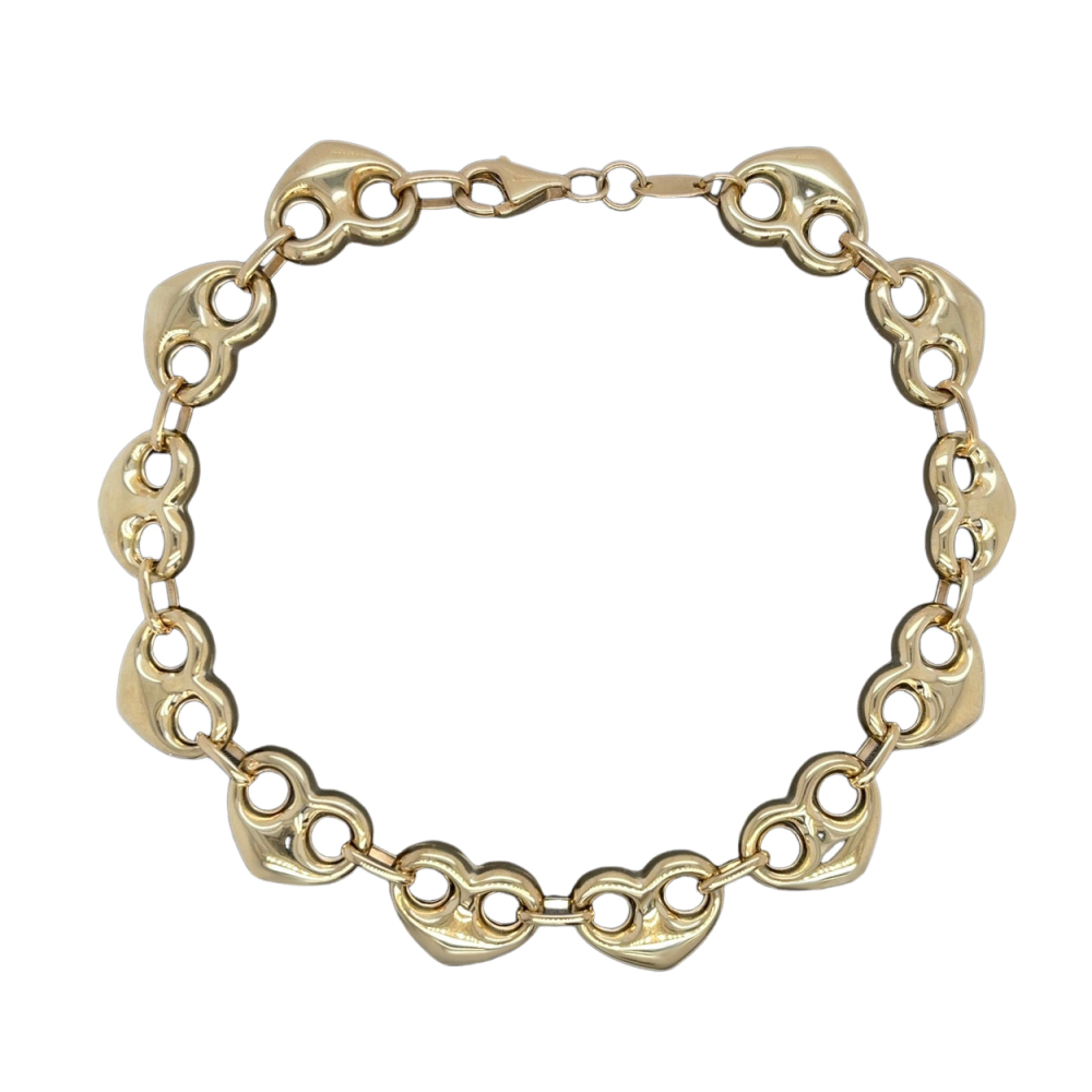 Puffed Mariner Heart Shape Gold Plated Bracelet