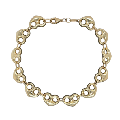 Puffed Mariner Heart Shape Gold Plated Bracelet