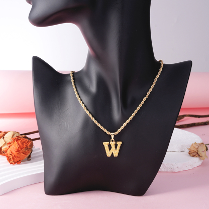 Personalized Custom Gold Plated Diamond Cut Capital Letter Pendant Initial Necklace