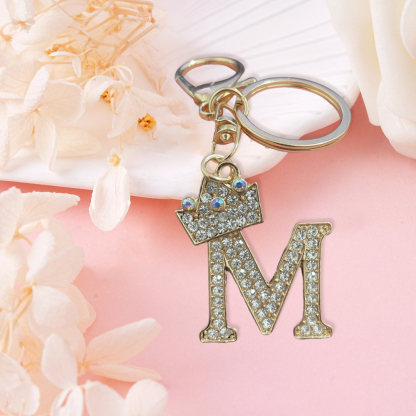Initials Letter with Crown Keychain Girls Handbag Pendents
