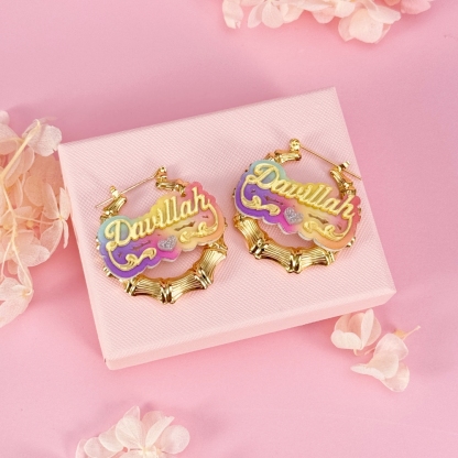 Acrylic Personalized Colorful Heart Name Necklace Bracelet Earrings Jewelry Set 3pcs