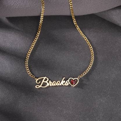 Personalized Gold Plated Heart Birthstone Nameplate Necklace