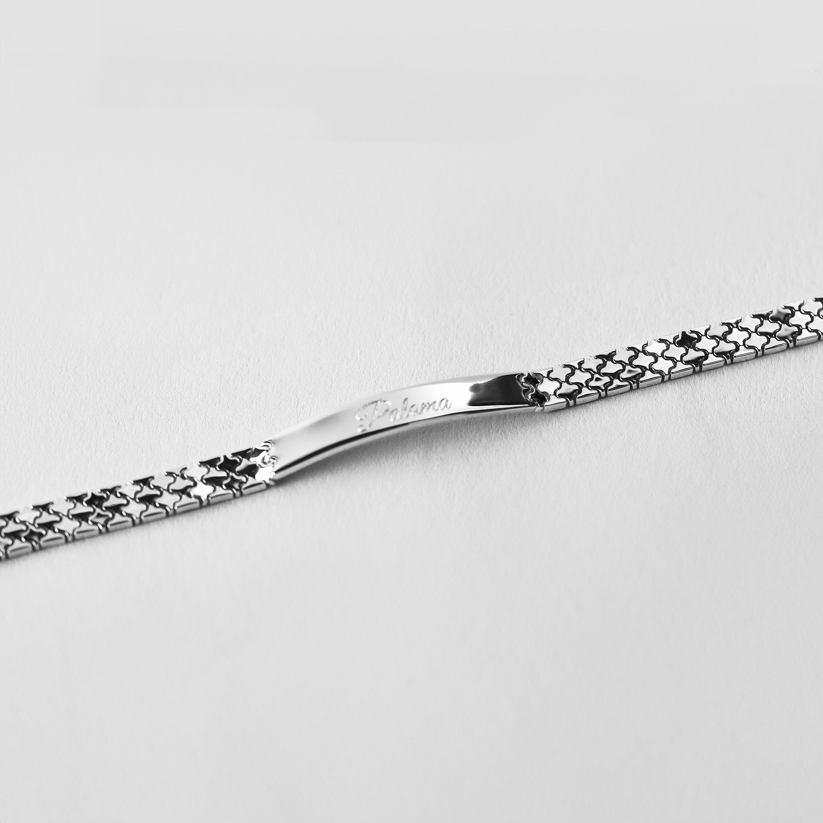 Custom Engraved ID Bar  Name Bracelet Golden Watch Band Chain