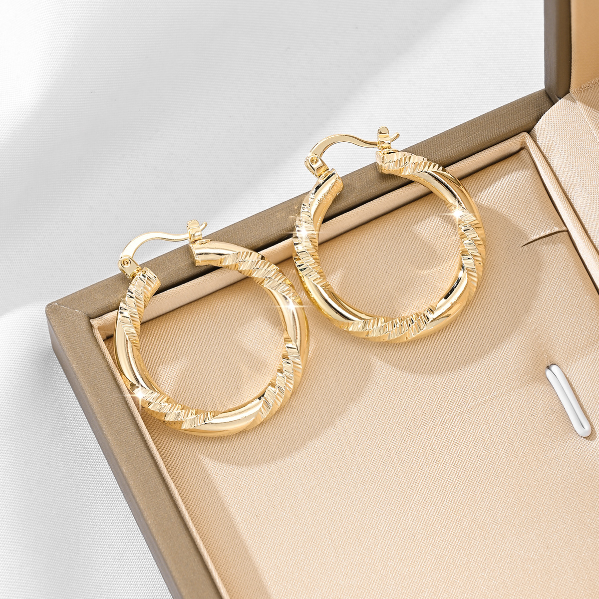 Gold Filled Mini Twisted Diamond Cut Hoop Earrings Stainless Steel