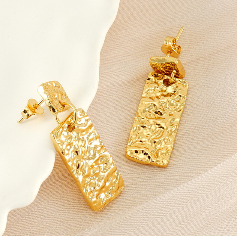 Nugget Style Square Deip Stud Earrings Stainless Steel