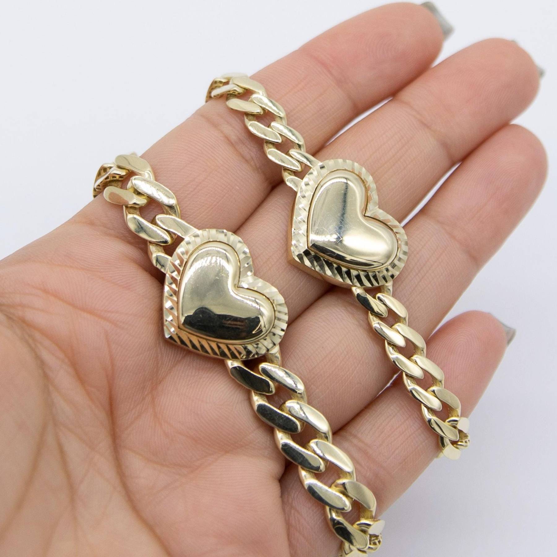 Gold Plated Vintage Heart Cuban Link Chain Bracelet