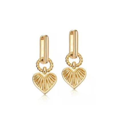 Heart Shaped Textured Carved Long Earrings Gold Plated Women Gifts
