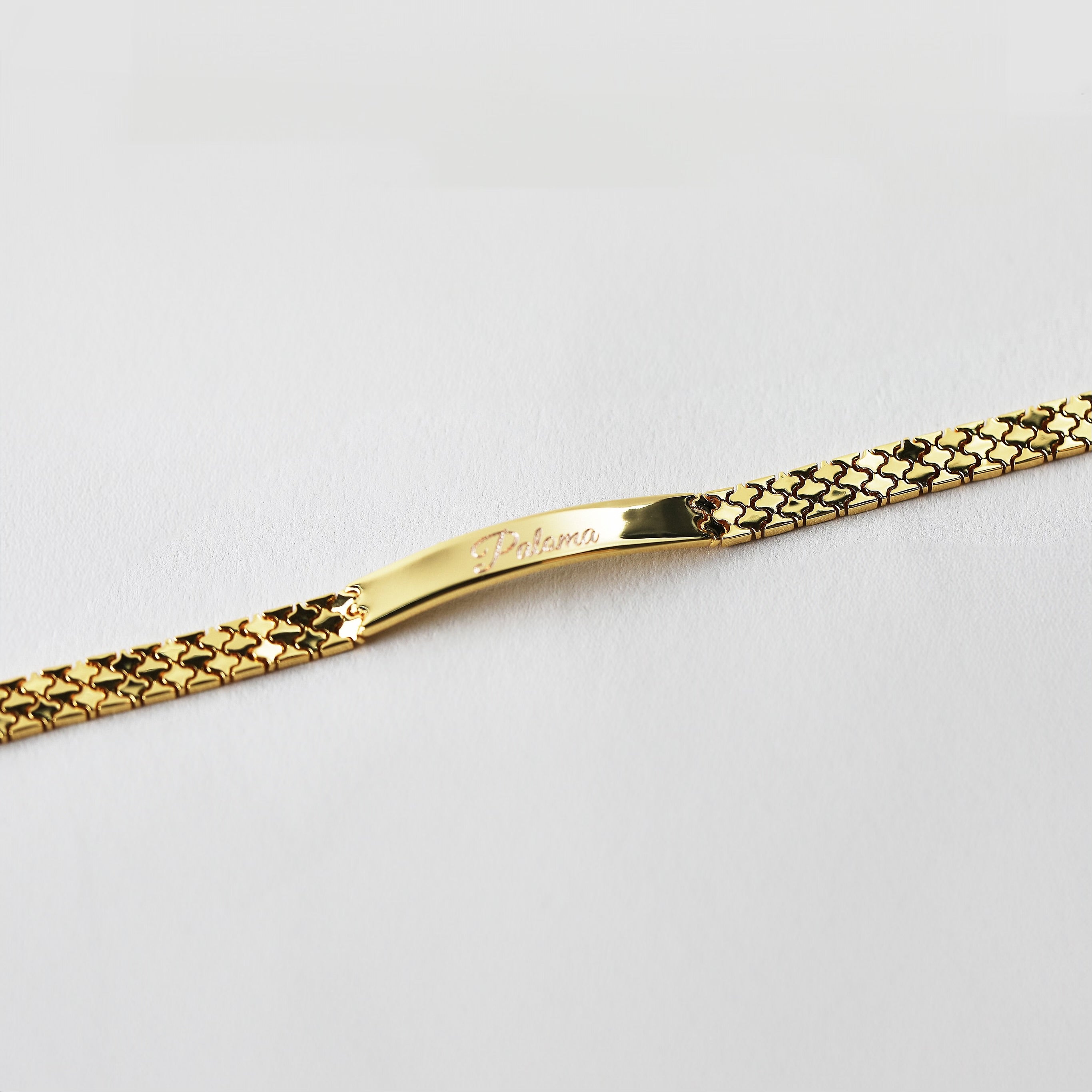 Custom Engraved ID Bar Name Bracelet Golden Watch Band Chain