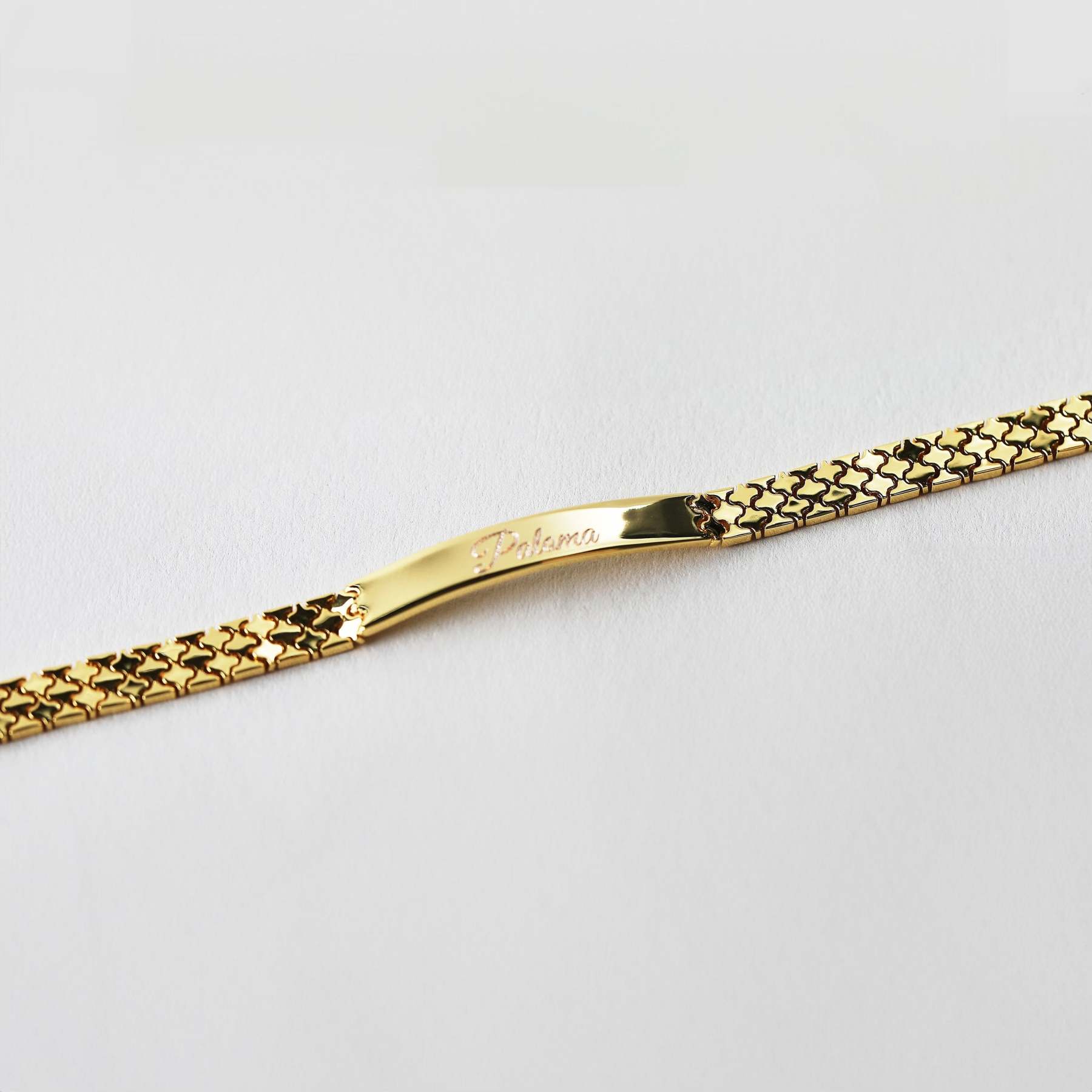 Custom Engraved ID Bar Name Bracelet Golden Watch Band Chain