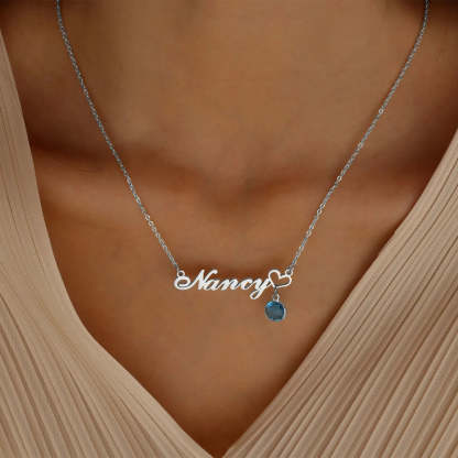 Gold Plated Personalized Heart Name Necklace with Birthstone Pendant