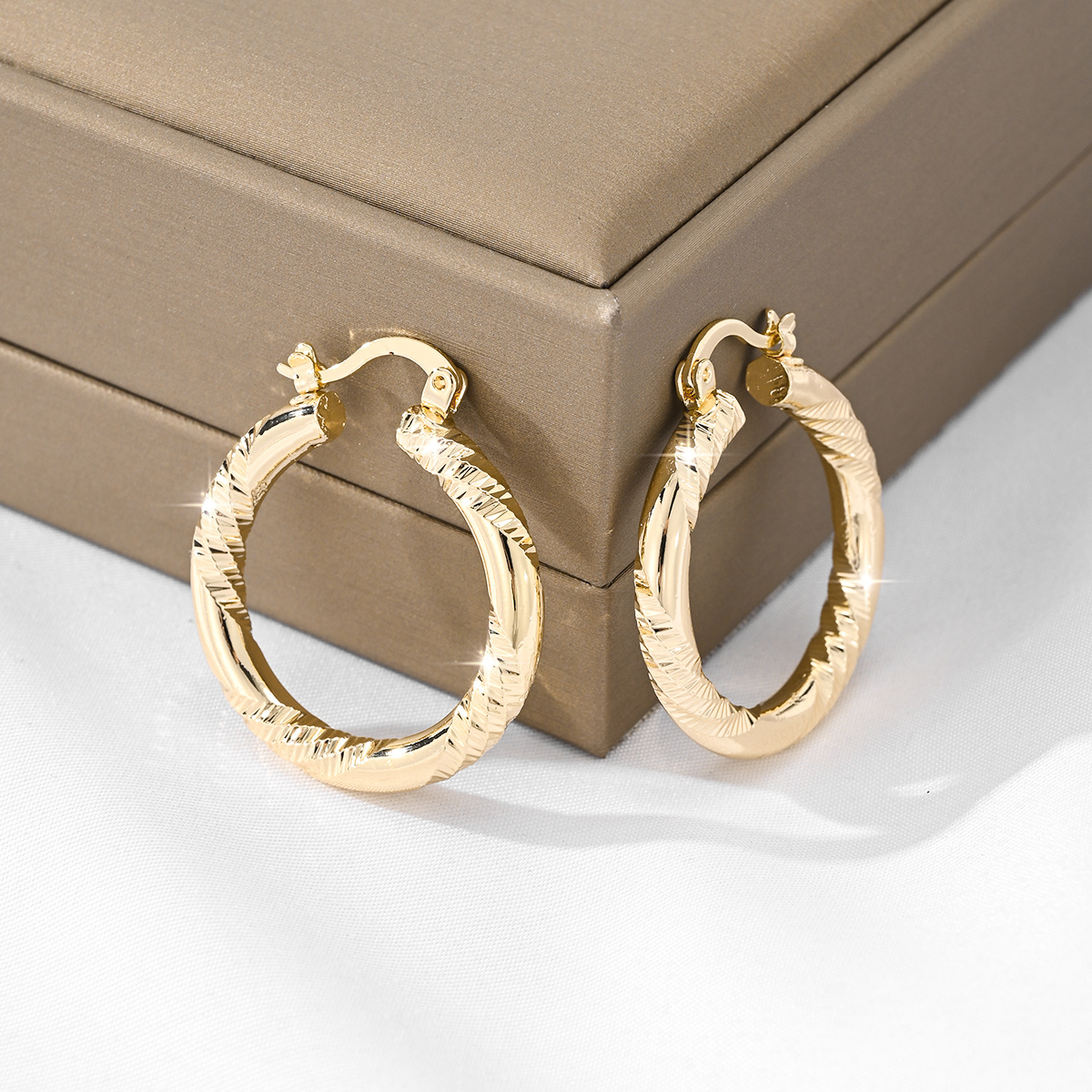 Gold Filled Mini Twisted Diamond Cut Hoop Earrings Stainless Steel