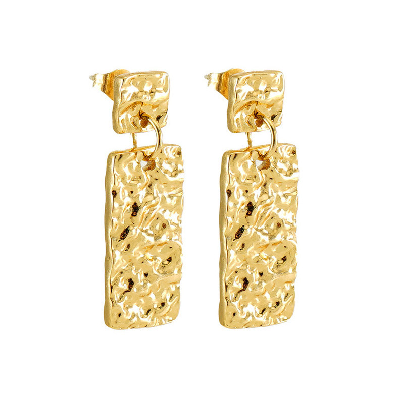Nugget Style Square Deip Stud Earrings Stainless Steel