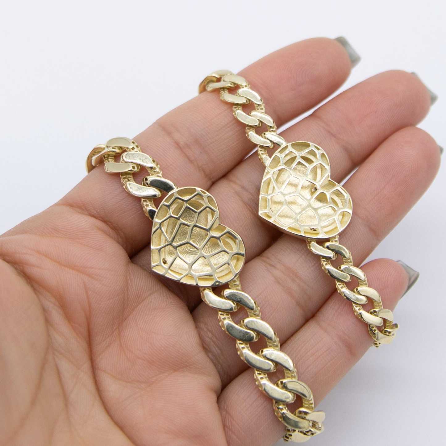 Gold Plated Vintage Heart Cuban Link Chain Bracelet