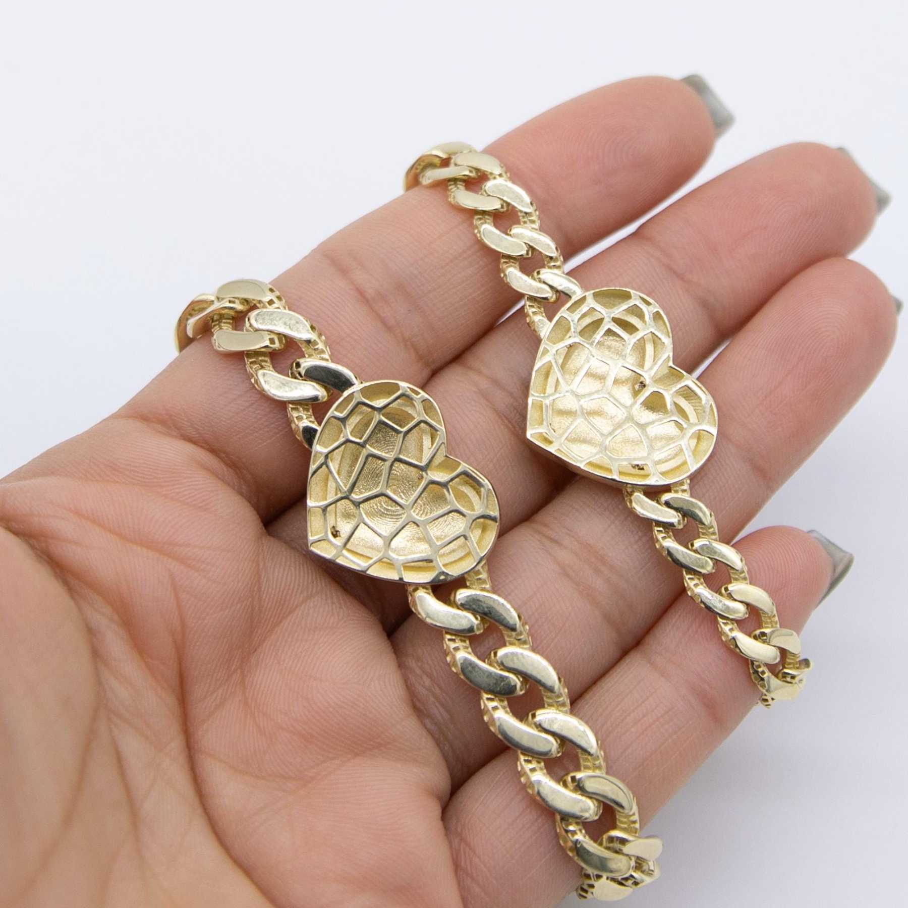 Gold Plated Vintage Heart Cuban Link Chain Bracelet