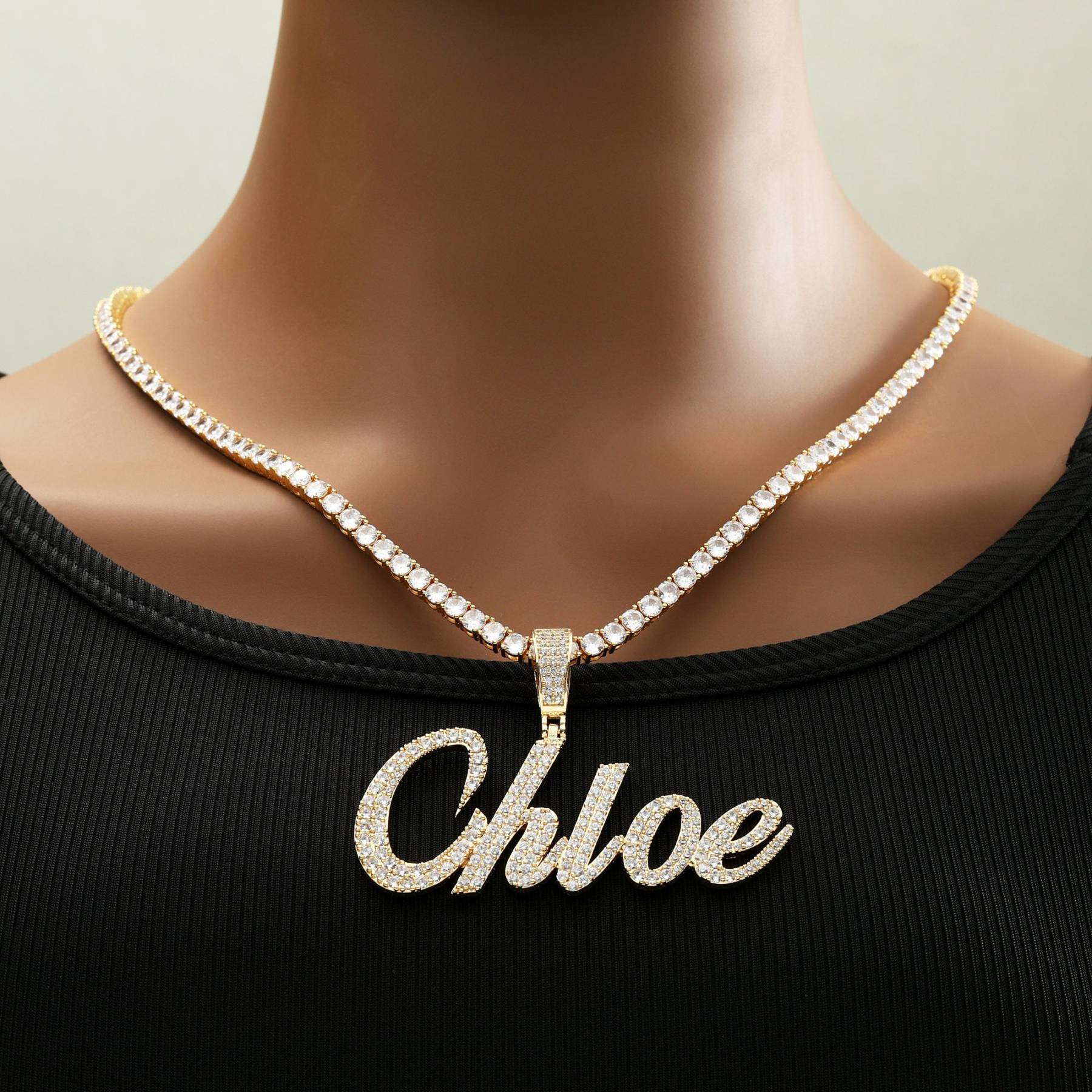 Tennis Chain Iced Out Hip Hop Name Pendant Necklace