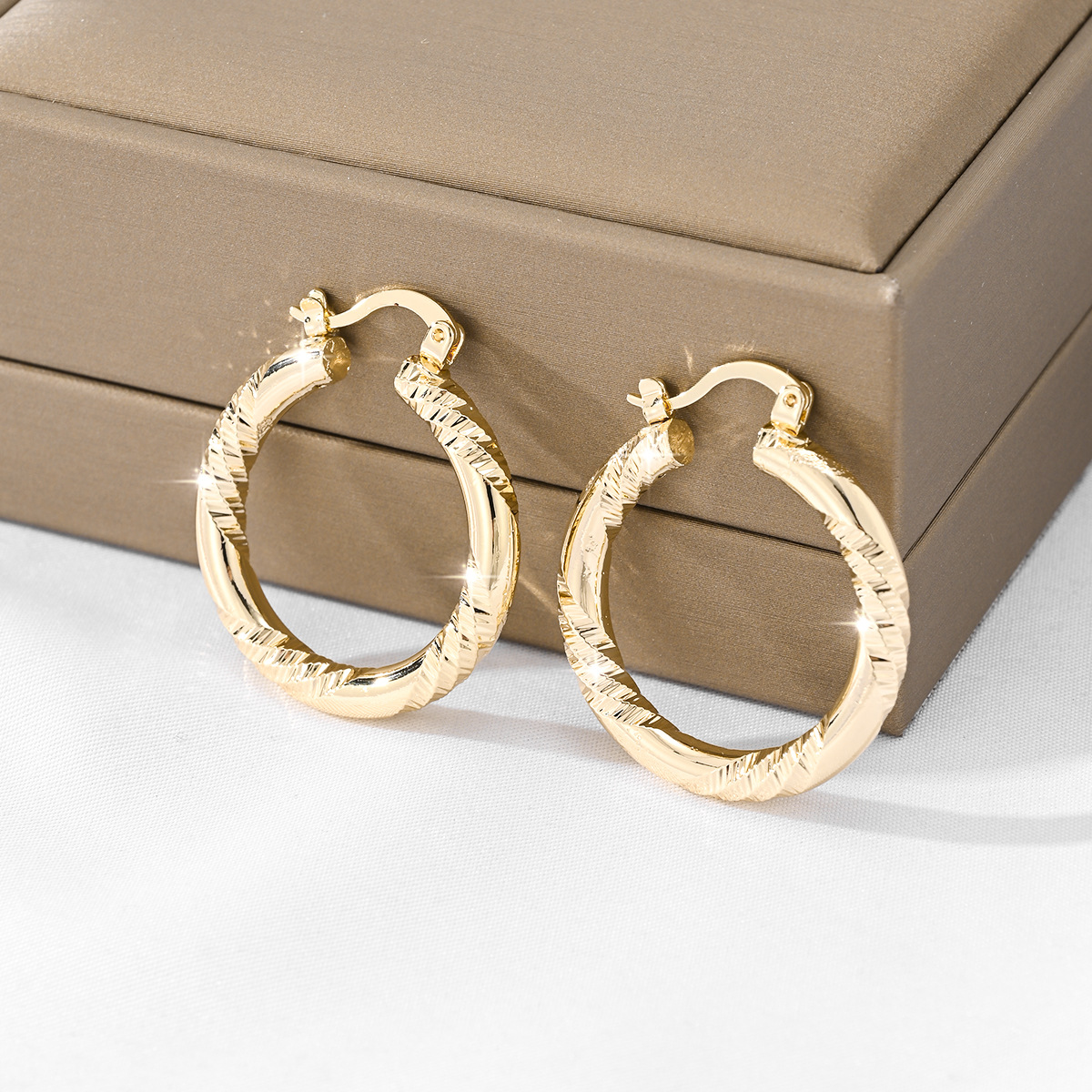 Gold Filled Mini Twisted Diamond Cut Hoop Earrings Stainless Steel