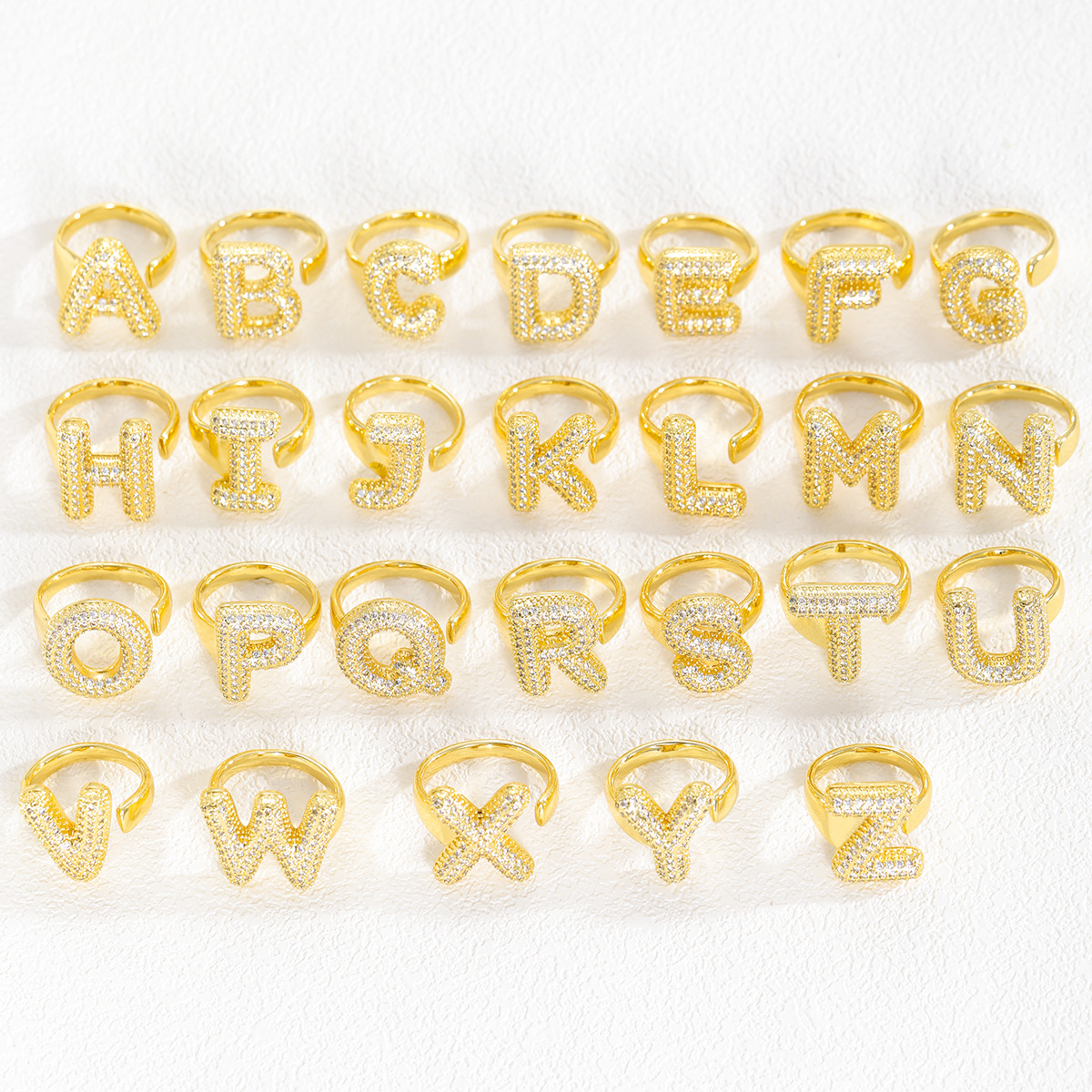 Zirconia Custom Initial Letter Open Ring Stainless Steel