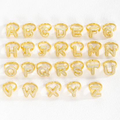 Zirconia Custom Initial Letter Open Ring Stainless Steel