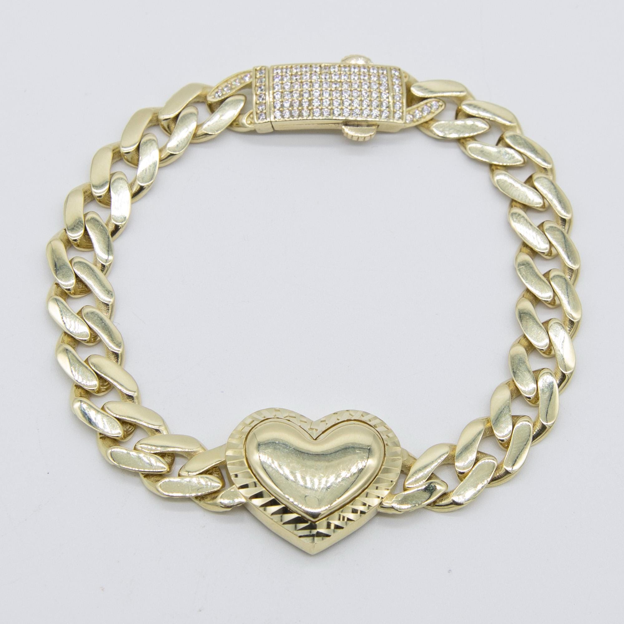 Gold Plated Vintage Heart Cuban Link Chain Bracelet