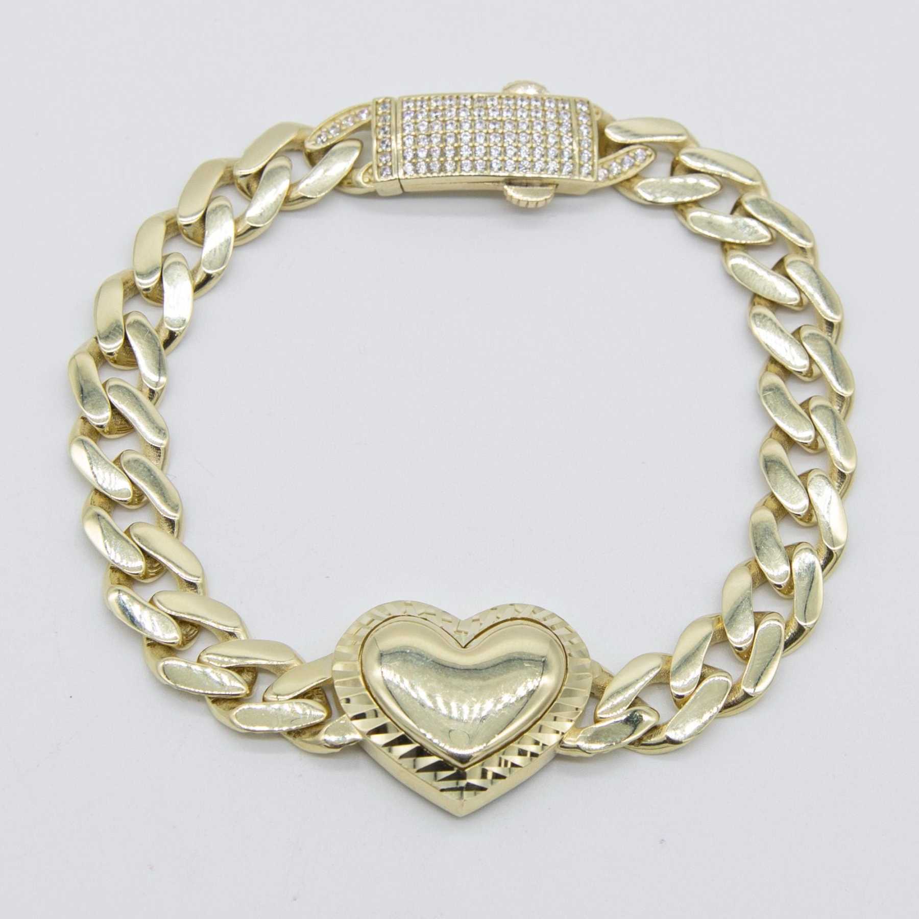 Gold Plated Vintage Heart Cuban Link Chain Bracelet