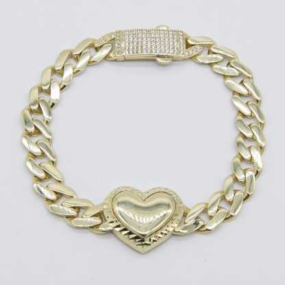 Gold Plated Vintage Heart Cuban Link Chain Bracelet