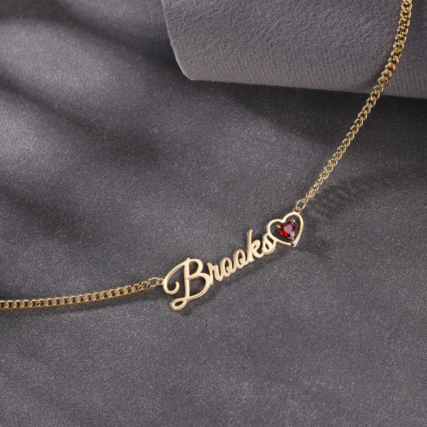 Personalized Gold Plated Heart Birthstone Nameplate Necklace