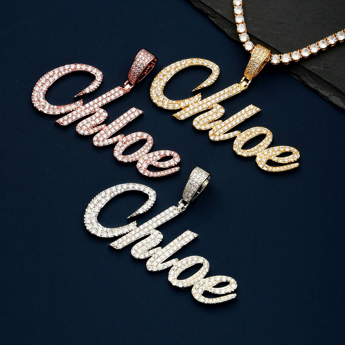 Tennis Chain Iced Out Hip Hop Name Pendant Necklace