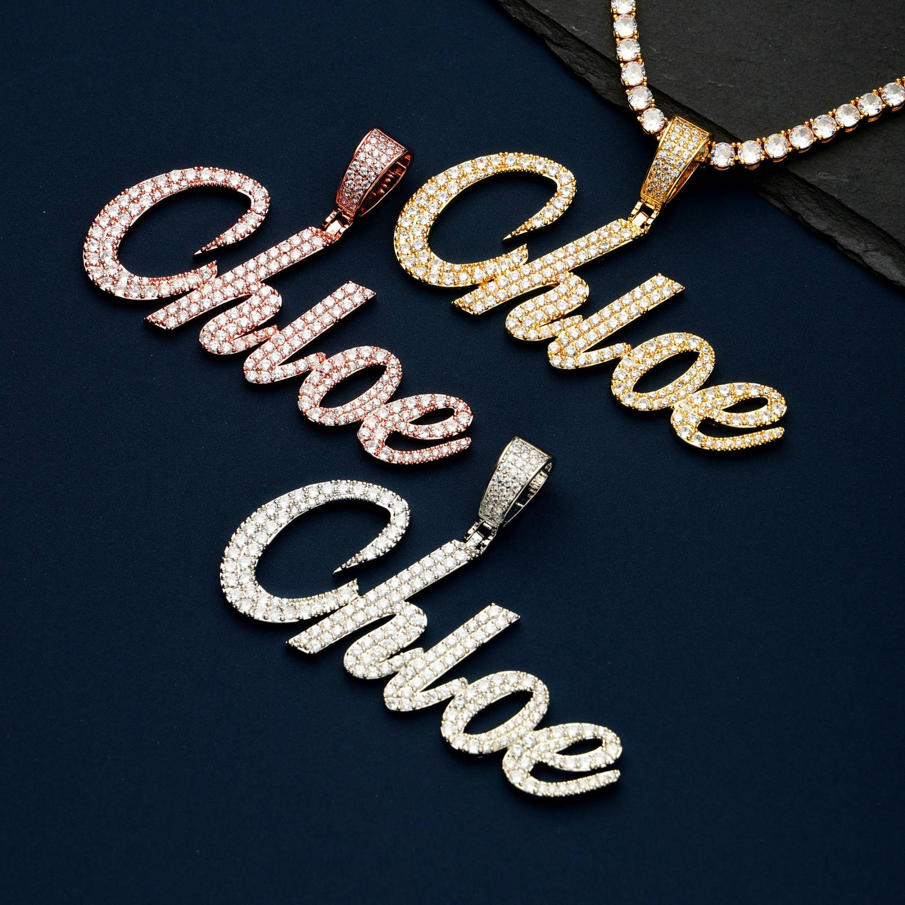 Tennis Chain Iced Out Hip Hop Name Pendant Necklace