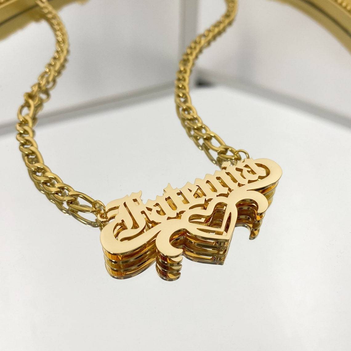 Custom Old English Heart Name Necklace Earrings Jewelry Set