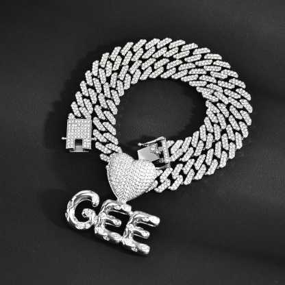 Iced Out Cuban Chain Hip Hop Heart Pendant Bubble Letters Name Chain