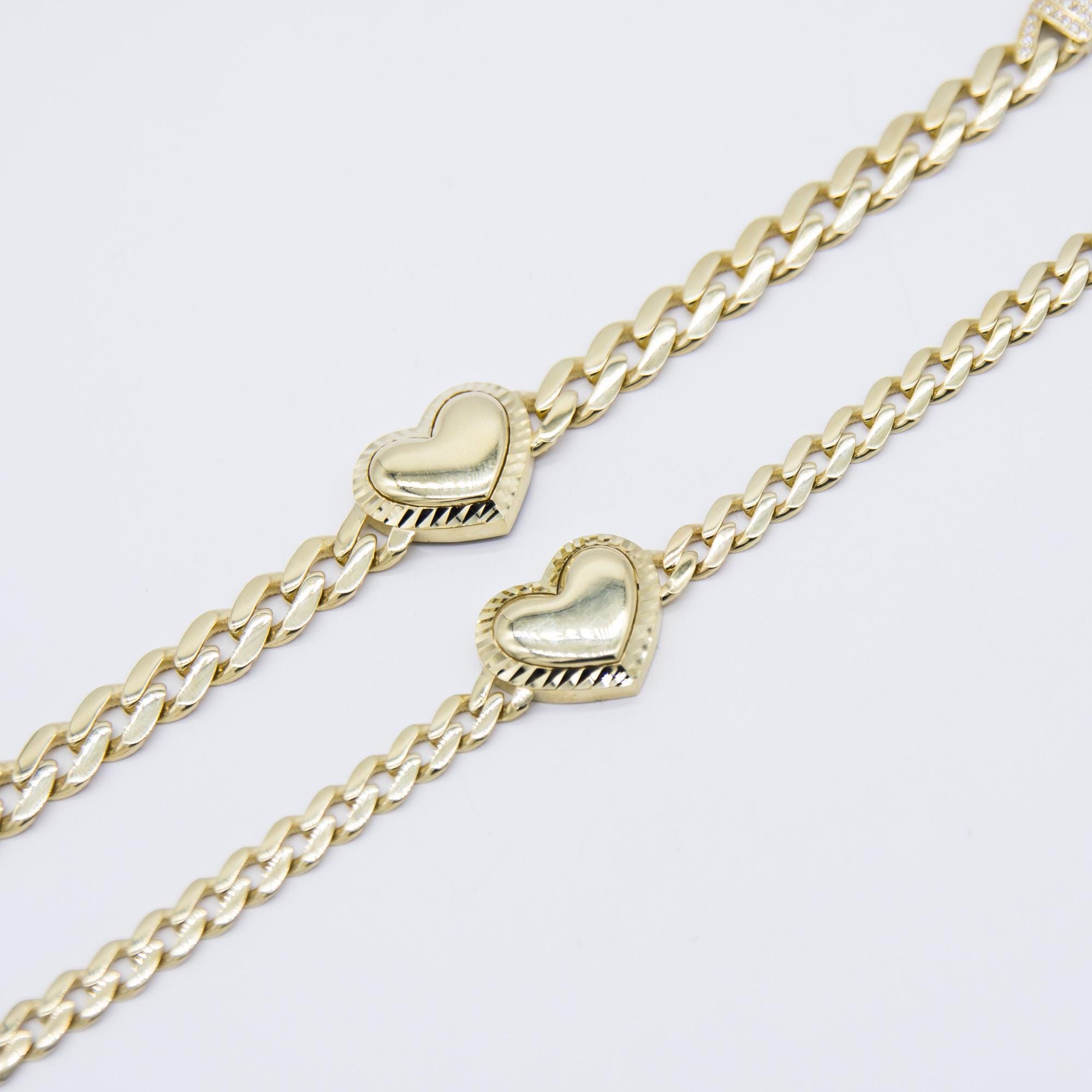 Gold Plated Vintage Heart Cuban Link Chain Bracelet