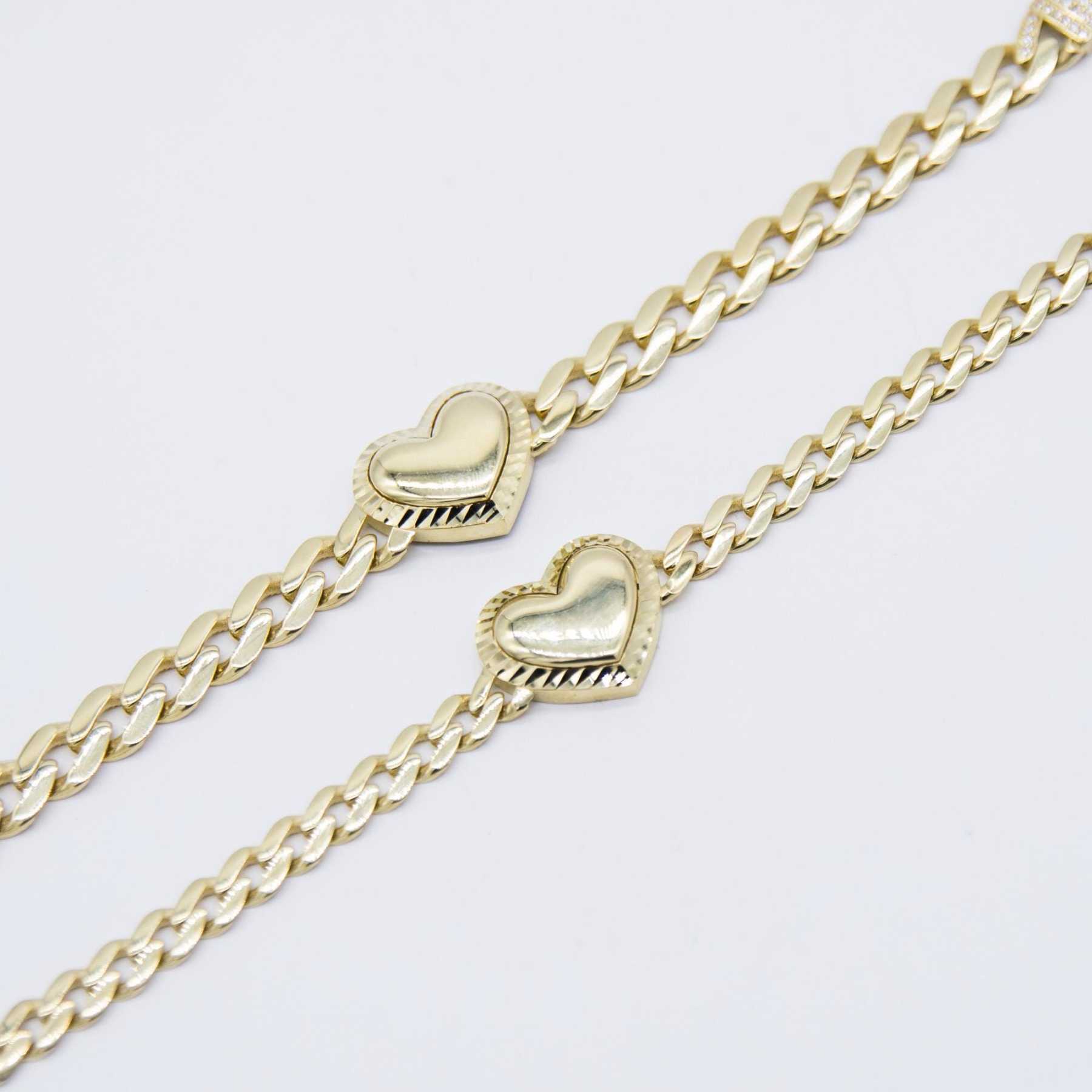 Gold Plated Vintage Heart Cuban Link Chain Bracelet