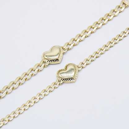 Gold Plated Vintage Heart Cuban Link Chain Bracelet