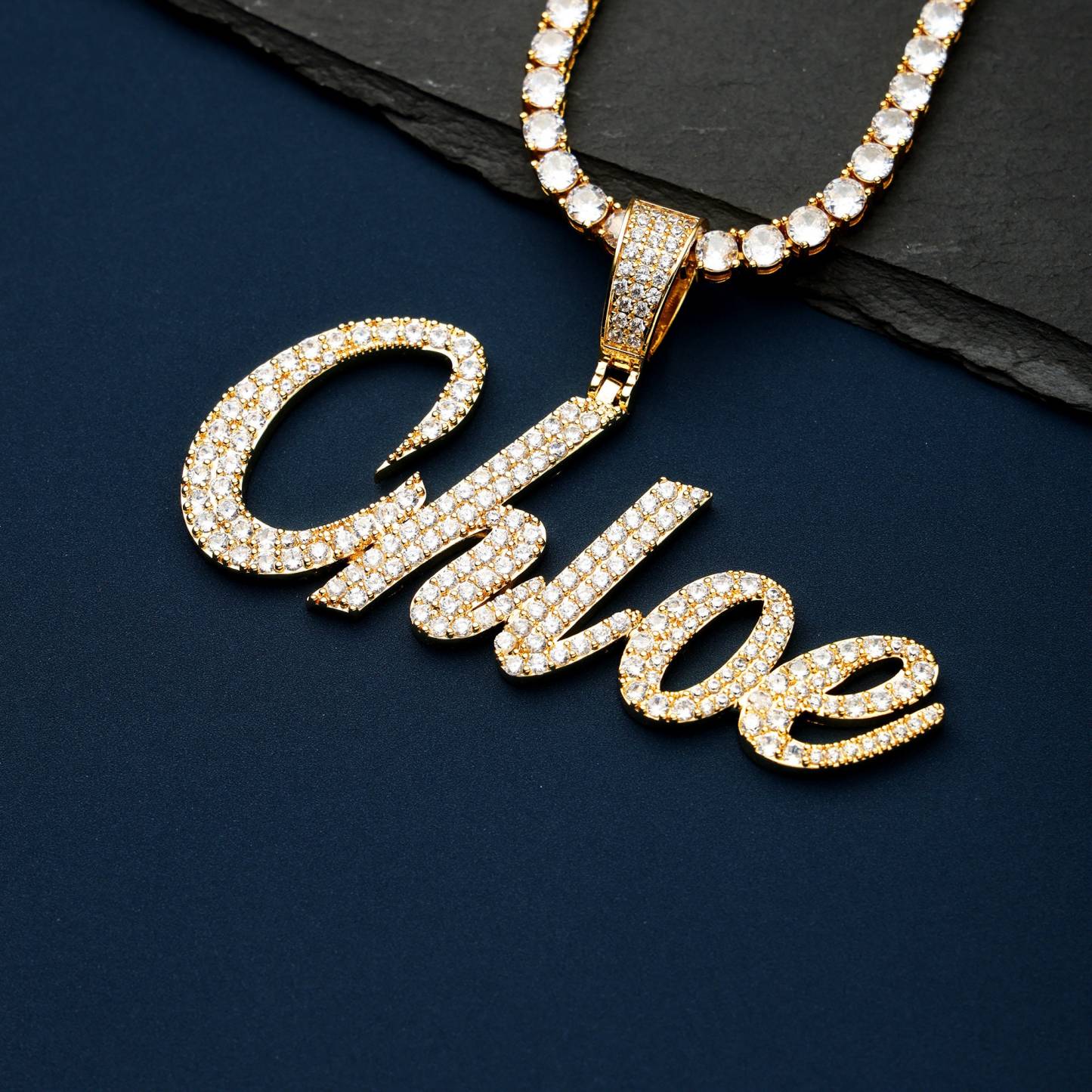 Tennis Chain Iced Out Hip Hop Name Pendant Necklace