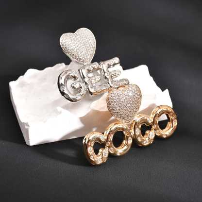 Iced Out Cuban Chain Hip Hop Heart Pendant Bubble Letters Name Chain