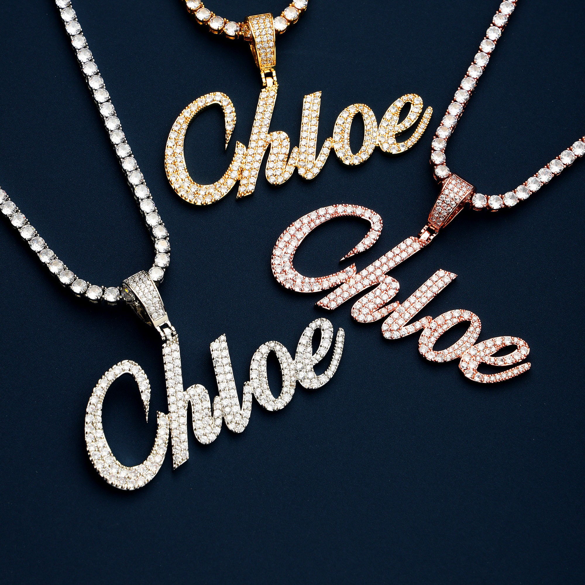 Tennis Chain Iced Out Hip Hop Name Pendant Necklace