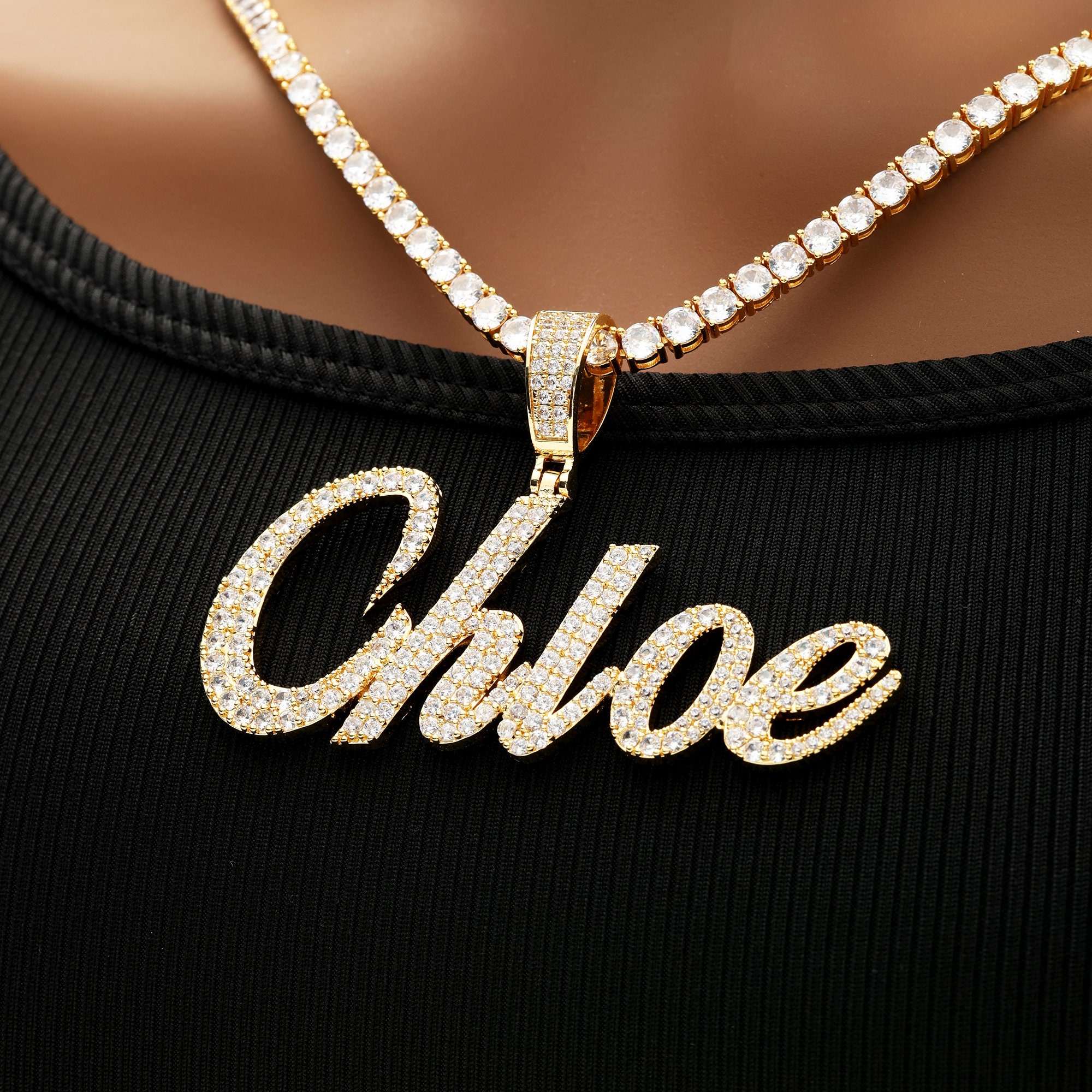 Tennis Chain Iced Out Hip Hop Name Pendant Necklace