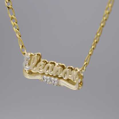 Two Tone Double Plate Custom Name Necklace with Two Hearts