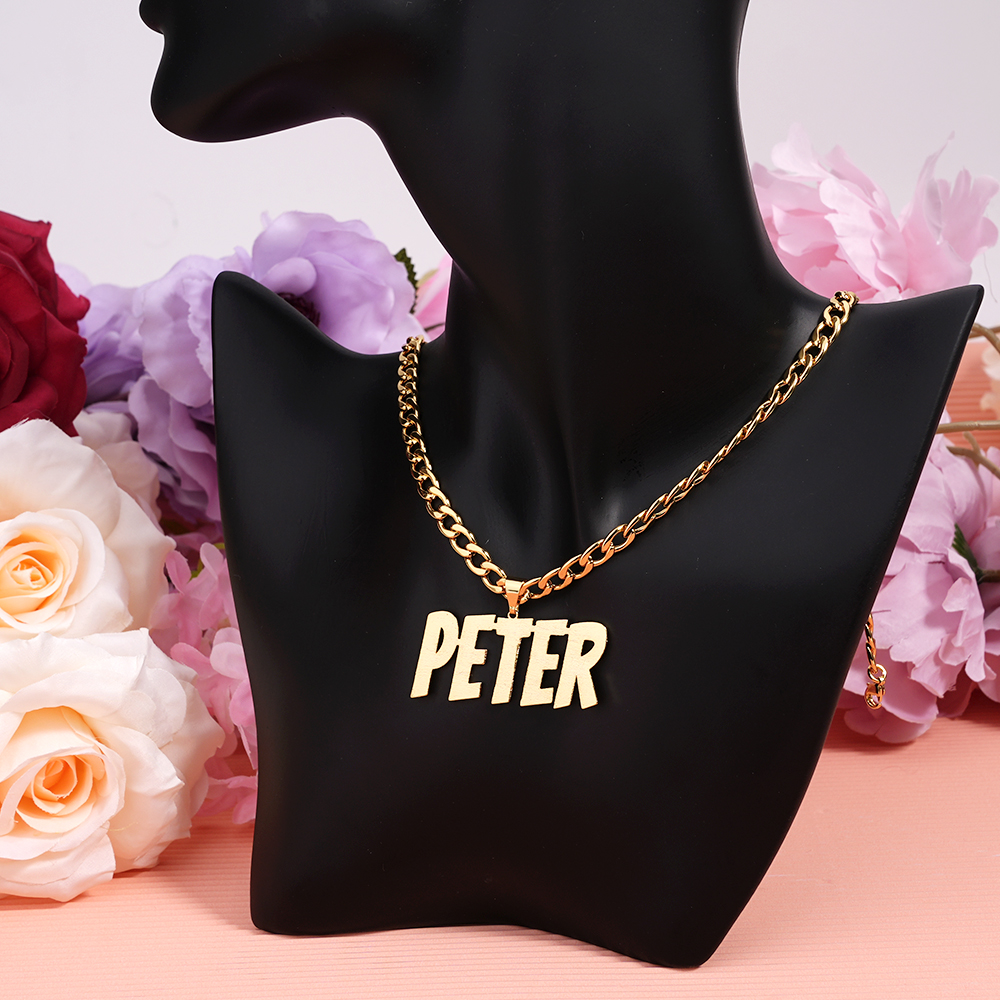 Frosted Nameplate Pendant Cuban Chain Personalized Name Necklace