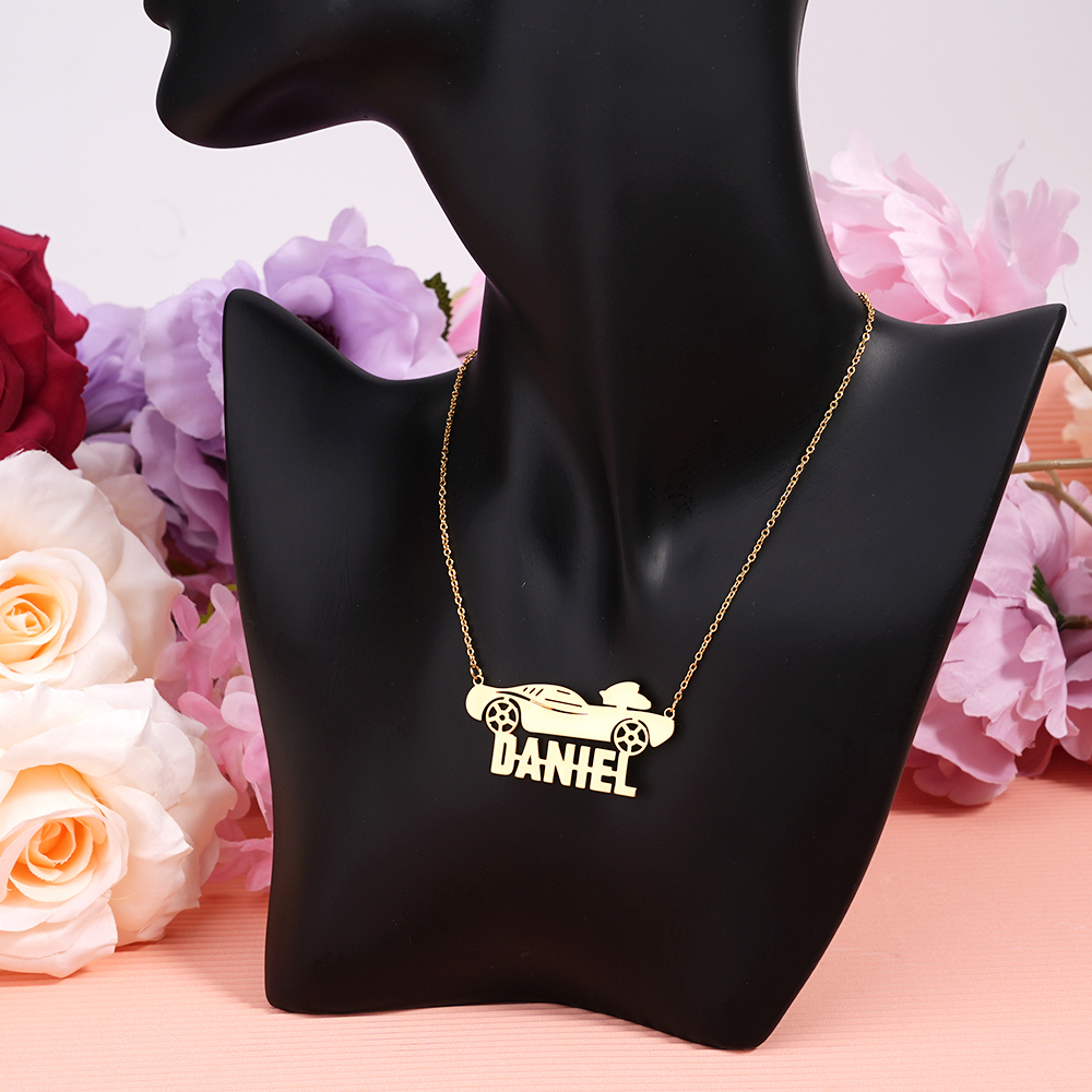 Race Car Nameplate Pendant Personalized Name Necklace Gifts For Car Love