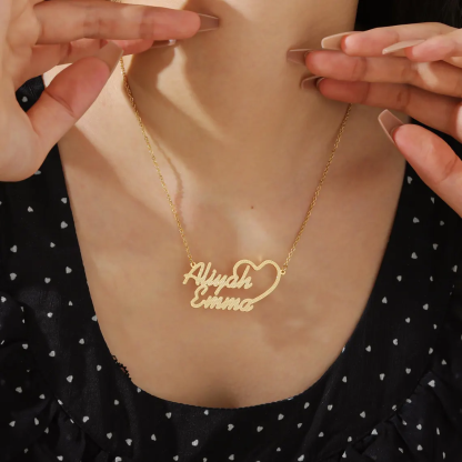 Custom Two Names Heart Necklaces Couples Gift