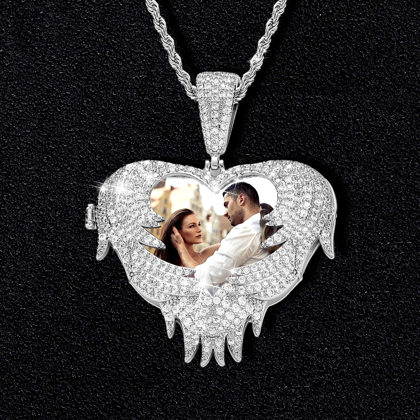 Iced Heart Locket Picture Pendant Personalized Photo Necklace