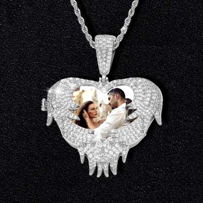 Iced Heart Locket Picture Pendant Personalized Photo Necklace