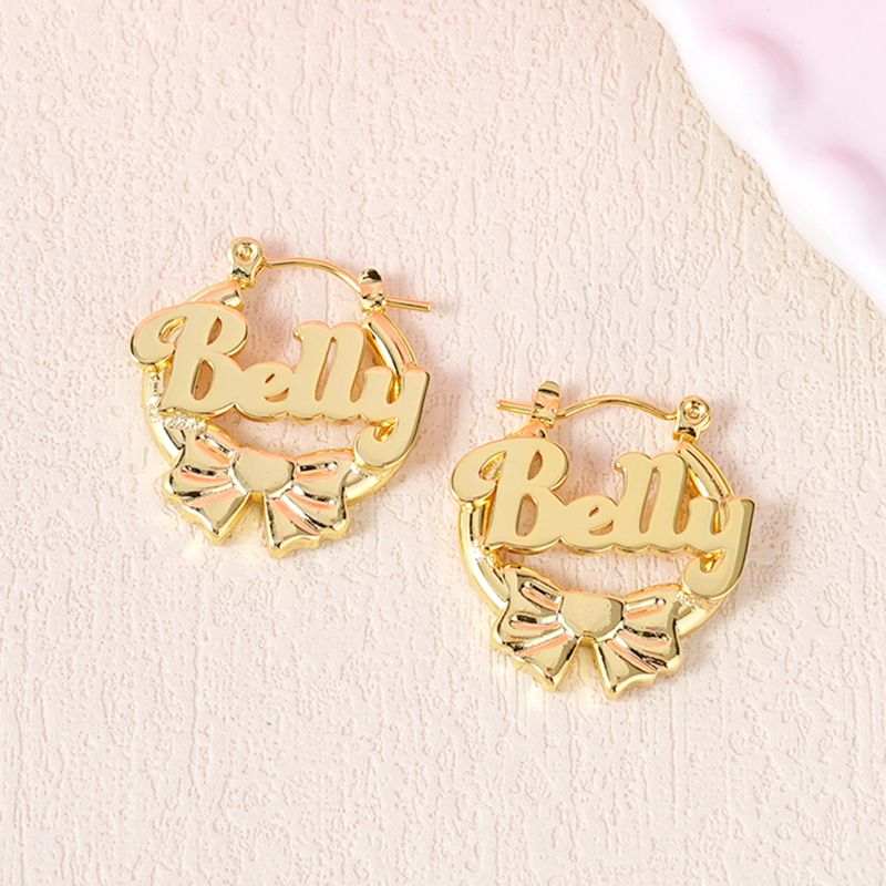 Bow Hoop Earrings Custom Name Earrings
