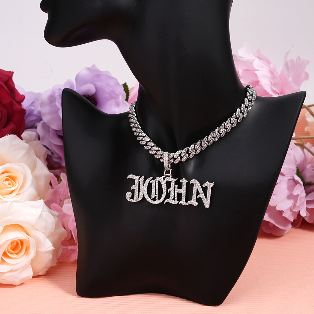 Hip Hop Style Iced Out Cuban Chain 2-6 Letters Old English Custom Initial Necklace