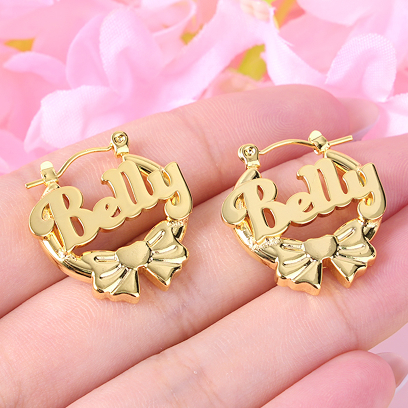 Bow Hoop Earrings Custom Name Earrings