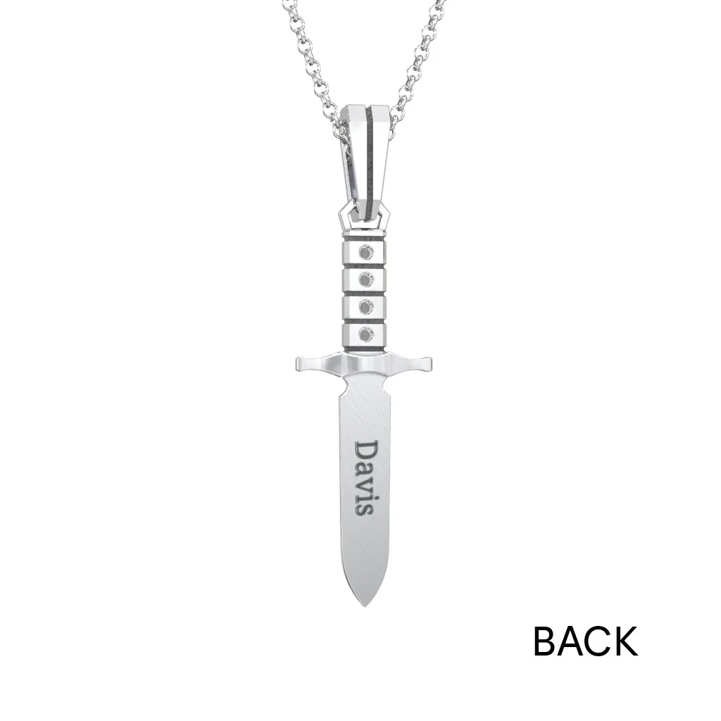 Custom Dagger Pendant Necklace Engraved Name Necklace With Birthstone